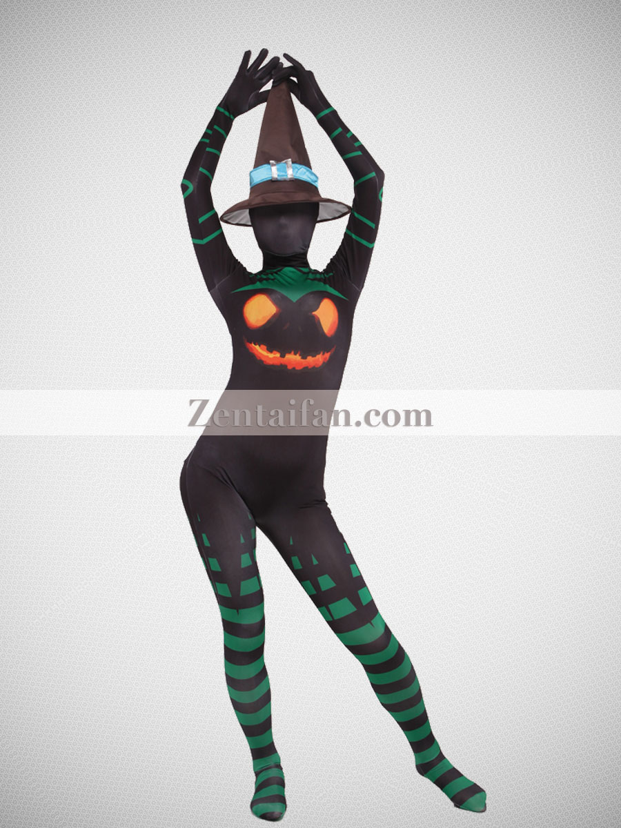 Mysterious Witch Halloween Costume Female Fullbody Spandex Suit